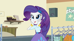 Size: 1920x1080 | Tagged: safe, imported from derpibooru, screencap, rarity, equestria girls, friendship games, bracelet, clothes, clothes rack, cute, female, jewelry, raribetes, skirt, solo