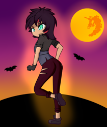 Size: 2600x3100 | Tagged: safe, artist:caoscore, imported from derpibooru, sunset shimmer, human, vampire, equestria girls, ass, bunset shimmer, butt, clothes, costume, fangs, halloween, halloween costume, holiday, mare in the moon, moon, solo, vampire costume, vampire shimmer, voice actor, wig