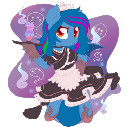 Size: 2100x2100 | Tagged: source needed, safe, artist:musicfirewind, artist:wavecipher, imported from derpibooru, oc, oc only, oc:tazzee, bat pony, pony, bat pony oc, bat wings, clothes, maid, simple background, solo, transparent background, wings