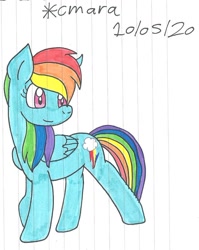 Size: 832x1043 | Tagged: safe, artist:cmara, imported from derpibooru, rainbow dash, pegasus, pony, female, mare, raised hoof, simple background, solo, traditional art, white background