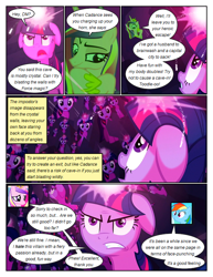 Size: 612x792 | Tagged: safe, artist:newbiespud, edit, edited screencap, imported from derpibooru, screencap, princess cadance, queen chrysalis, rainbow dash, twilight sparkle, alicorn, pegasus, pony, unicorn, comic:friendship is dragons, a canterlot wedding, angry, cave, comic, crystal, dialogue, disguise, disguised changeling, fake cadance, female, glowing horn, gritted teeth, horn, male, mare, reflection, screencap comic, smug, stallion, unicorn twilight