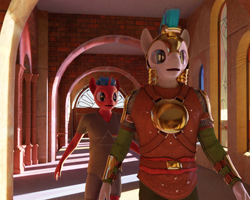 Size: 1440x1152 | Tagged: safe, artist:stellarator, imported from derpibooru, oc, oc:smoothie, anthro, unguligrade anthro, comic:a morning with the night, 3d, armor, blender, cycles, guard, helmet, not sfm