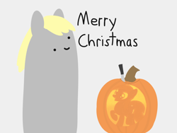 Size: 2048x1536 | Tagged: safe, artist:2merr, derpy hooves, pegasus, pony, /mlp/, 4chan, :), dot eyes, drawn on phone, drawthread, female, gray background, halloween, holiday, jack-o-lantern, knife, merry christmas, pumpkin, pumpkin carving, requested art, simple background, smiley face, smiling, solo