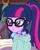 Size: 864x1070 | Tagged: safe, edit, edited screencap, editor:mycarhasamoustache, imported from derpibooru, screencap, sci-twi, twilight sparkle, equestria girls, legend of everfree, bed, bedroom eyes, blushing, clothes, cropped, female, glasses, lidded eyes, ponytail, smile edit, smiling, solo