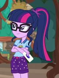 Size: 742x980 | Tagged: safe, imported from derpibooru, screencap, sci-twi, twilight sparkle, equestria girls, legend of everfree, camp everfree outfits, cropped, smiling, solo