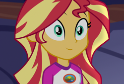 Size: 1600x1080 | Tagged: safe, edit, edited screencap, editor:mycarhasamoustache, imported from derpibooru, screencap, sunset shimmer, equestria girls, legend of everfree, camp everfree outfits, cropped, smile edit, solo