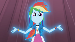 Size: 1920x1080 | Tagged: safe, imported from derpibooru, screencap, rainbow dash, equestria girls, friendship games, female, glow, glowing, solo, sparkles