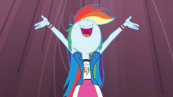 Size: 1920x1080 | Tagged: safe, imported from derpibooru, screencap, rainbow dash, equestria girls, friendship games, arms in the air, chs rally song, cute, dashabetes, female, hair, hand, happy, joy, mawshot, nose, nose in the air, open mouth, singing, teeth, tongue out, uvula, volumetric mouth