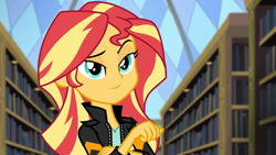 Size: 1920x1080 | Tagged: safe, imported from derpibooru, screencap, sunset shimmer, equestria girls, friendship games, female, lidded eyes, smiling, smirk, solo