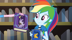 Size: 1920x1080 | Tagged: safe, imported from derpibooru, screencap, pinkie pie, rainbow dash, equestria girls, friendship games, book, bookshelf, female