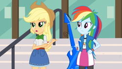 Size: 1920x1080 | Tagged: safe, imported from derpibooru, screencap, applejack, rainbow dash, equestria girls, friendship games, guitar, musical instrument