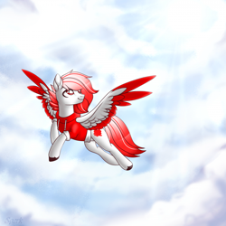 Size: 700x700 | Tagged: safe, artist:skairsy, imported from derpibooru, oc, oc only, oc:deepest apologies, pegasus, pony, commission, crepuscular rays, flying, male, sky, solo, ych result