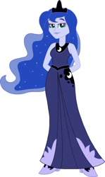 Size: 1024x1713 | Tagged: safe, artist:cruelladevil84, imported from derpibooru, princess luna, human, equestria girls, arm behind back, clothes, cutie mark, cutie mark on clothes, ethereal mane, female, high heels, human female, shoes, simple background, solo, starry mane, vice principal luna, white background