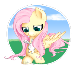 Size: 1741x1570 | Tagged: safe, artist:grace-likes-cake, imported from derpibooru, angel bunny, fluttershy, pegasus, pony, cute, duo, looking down, lying down, prone, shyabetes, simple background, smiling, transparent background