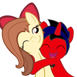 Size: 1024x1024 | Tagged: safe, artist:tcgamebot, imported from derpibooru, oc, oc only, oc:eclipse shine, oc:flani, oc:flani bainilye, earth pony, pony, unicorn, bow, collar, eyes closed, female, happy, hug, male, show accurate, simple background, smiley face, smiling, transparent background