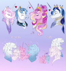 Size: 1200x1300 | Tagged: safe, artist:bunnari, imported from derpibooru, fancypants, fleur-de-lis, princess cadance, shining armor, alicorn, pony, unicorn, alternate hairstyle, armor, beauty mark, bisexual, bisexual male, blushing, bowtie, crown, crying, ear fluff, eyes closed, eyeshadow, facial hair, fancyarmor, fancyfleur, fancyfleurdancearmor, female, fleurdance, gay, heart, heart eyes, helmet, hug, infidelity, jewelry, lesbian, lip bite, makeup, male, mare, markings, moustache, necklace, open mouth, polyamory, regalia, royal guard armor, shiningcadance, shipping, stallion, straight, sweat, sweatdrop, sweatdrops, swoon, tears of joy, wingding eyes