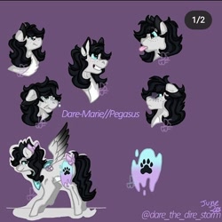 Size: 720x720 | Tagged: safe, artist:darestorm, imported from derpibooru, oc, oc only, pegasus, pony, :p, bust, female, mare, paw prints, pegasus oc, purple background, signature, simple background, smiling, solo, tongue out, wings