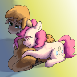 Size: 1584x1584 | Tagged: safe, artist:firefanatic, imported from derpibooru, pinkie pie, oc, alpaca, pony, comforting, crying, cuddling, depressed, fluffy, hug