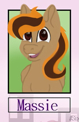 Size: 497x766 | Tagged: safe, alternate version, artist:darestorm, imported from derpibooru, oc, oc only, earth pony, pony, bust, earth pony oc, open mouth, smiling, solo