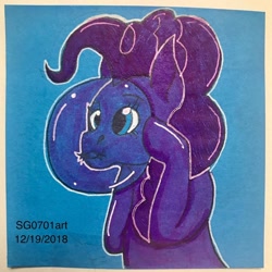 Size: 1080x1080 | Tagged: safe, artist:stargazerseven, imported from derpibooru, pinkie pie, earth pony, pony, bubblegum, bust, female, food, gum, mare, solo, traditional art