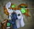 Size: 3051x2607 | Tagged: safe, artist:dreamy990, artist:nightydream, imported from derpibooru, oc, oc only, oc:calamity, oc:littlepip, oc:velvet remedy, pony, unicorn, fallout equestria, clothes, female, gun, handgun, jumpsuit, little macintosh, magic, mare, pipbuck, revolver, telekinesis, toy, vault suit, weapon