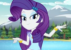 Size: 1540x1080 | Tagged: safe, imported from derpibooru, screencap, rarity, equestria girls, legend of everfree, camp everfree outfits, cropped, lidded eyes, solo