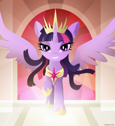 Size: 2249x2461 | Tagged: safe, artist:andaluce, imported from derpibooru, twilight sparkle, alicorn, pony, crown, happy birthday mlp:fim, jewelry, mlp fim's tenth anniversary, regalia, solo, spread wings, twilight sparkle (alicorn), wings