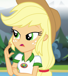 Size: 931x1038 | Tagged: safe, imported from derpibooru, screencap, applejack, equestria girls, legend of everfree, camp everfree outfits, cropped, solo