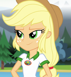 Size: 974x1052 | Tagged: safe, imported from derpibooru, screencap, applejack, equestria girls, legend of everfree, camp everfree outfits, cropped, solo