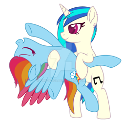 Size: 1280x1261 | Tagged: safe, artist:firefox238, artist:starshade, imported from derpibooru, dj pon-3, rainbow dash, vinyl scratch, pegasus, pony, unicorn, alternate hairstyle, base used, bipedal, dancing, deviantart watermark, ear piercing, earring, eyes closed, female, heart, heart eyes, jewelry, lesbian, mare, obtrusive watermark, piercing, raised hoof, raised leg, shipping, simple background, transparent background, vinyldash, watermark, wingding eyes