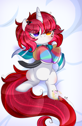 Size: 3160x4861 | Tagged: safe, artist:2pandita, imported from derpibooru, oc, oc only, oc:yuko chan, pony, unicorn, blushing, clothes, female, heterochromia, mare, socks, solo