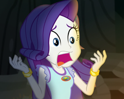 Size: 1354x1080 | Tagged: safe, imported from derpibooru, screencap, rarity, equestria girls, legend of everfree, camp everfree outfits, cropped, jewelry, scared, solo