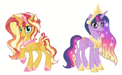 Size: 1600x980 | Tagged: safe, artist:bounswetie, artist:sir-psych0-s3xy, artist:sleepy-rosie-sav, artist:starshade, imported from derpibooru, sunset shimmer, twilight sparkle, alicorn, pony, alicornified, base used, female, mare, race swap, shimmercorn, simple background, transparent background, twilight sparkle (alicorn)