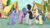 Size: 1280x720 | Tagged: safe, imported from derpibooru, screencap, butter up, cocoa candy, first edition, royal gambit, earth pony, pony, unicorn, fame and misfortune, butt, female, male, mare, plot, ponyville, stallion, walking