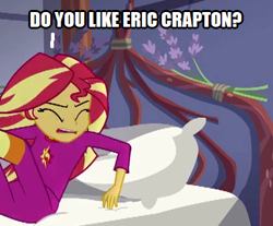 Size: 385x319 | Tagged: safe, edit, imported from derpibooru, screencap, sunset shimmer, human, equestria girls, legend of everfree, asian, eric clapton, meme, pronunciation, racism, solo, stereotype, text