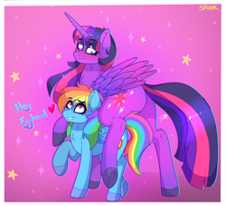 Size: 1892x1718 | Tagged: safe, artist:aaa-its-spook, imported from derpibooru, rainbow dash, twilight sparkle, alicorn, pegasus, backwards cutie mark, blushing, butt, female, lesbian, plot, shipping, size difference, twidash, twilight sparkle (alicorn)