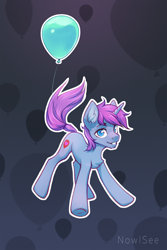 Size: 1600x2400 | Tagged: safe, artist:inowiseei, imported from derpibooru, oc, oc only, oc:mobian, pony, unicorn, abstract background, balloon, commission, floating, horn, male, signature, solo, stallion, unicorn oc, white outline