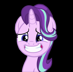 Size: 945x938 | Tagged: safe, artist:twilyisbestpone, derpibooru exclusive, edit, edited screencap, imported from derpibooru, screencap, starlight glimmer, pony, unicorn, rock solid friendship, awkward smile, background removed, black background, cute, female, glimmerbetes, mare, nervous, simple background, smiling, solo, vector