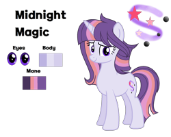 Size: 2050x1640 | Tagged: safe, artist:stellamoonshine, artist:stellamoonshineyt, imported from derpibooru, oc, oc only, oc:midnight magic, pony, unicorn, base used, female, mare, offspring, parent:moondancer, parent:oc:fabio, parents:canon x oc, reference sheet, simple background, solo, transparent background