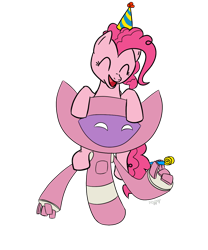 Size: 1000x1200 | Tagged: safe, artist:pyritie, imported from derpibooru, pinkie pie, pony, crossover, de blob, de blob 2, deblob, deblob 2, hat, party hat, party horn, pinky, pinky (de blob), simple background, solo, streamer, transparent background