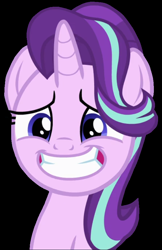 Size: 580x894 | Tagged: safe, alternate version, artist:twilyisbestpone, derpibooru exclusive, edit, edited screencap, imported from derpibooru, screencap, starlight glimmer, pony, unicorn, rock solid friendship, awkward smile, background removed, black background, cute, female, glimmerbetes, grin, mare, nervous, simple background, smiling, solo, vector