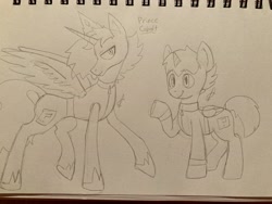 Size: 4032x3024 | Tagged: safe, artist:roachtoon, imported from derpibooru, oc, oc:cobolt sky, oc:cobolt sky (alicorn), oc:roachtoon, alicorn, pegasus, pony, alicornified, alternate universe, cobolt sky, cobolt sky (alicorn), irl, male, photo, prince, race swap, royalty, sketch, traditional art