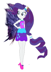 Size: 463x653 | Tagged: safe, artist:selenaede, artist:user15432, imported from derpibooru, rarity, fairy, human, equestria girls, bare shoulders, base used, clothes, cutie mark, cutie mark on clothes, dress, element of generosity, fairy wings, fairyized, hairpin, hand on hip, high heels, jewelry, necklace, pink shoes, ponied up, purple dress, purple wings, shoes, simple background, solo, strapless, transparent background, wings