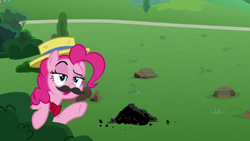 Size: 1920x1080 | Tagged: safe, imported from derpibooru, screencap, pinkie pie, earth pony, pony, the ending of the end, fake moustache, female, mare, solo