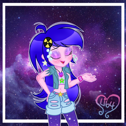 Size: 3089x3089 | Tagged: safe, artist:lumi-infinite64, artist:ravenwolf-bases, imported from derpibooru, oc, oc only, oc:galaxy pizzaz, oc:jenny, equestria girls, base used, clothes, eyes closed, eyeshadow, galaxy, makeup, solo