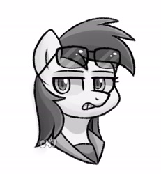 Size: 2250x2432 | Tagged: safe, artist:handgunboi, imported from derpibooru, rainbow dash, pegasus, pony, black and white, bust, female, grayscale, mare, monochrome, simple background, solo, sunglasses, white background