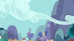 Size: 1280x720 | Tagged: safe, imported from derpibooru, screencap, the fault in our cutie marks, background, no pony, ponyville, scenic ponyville, twilight's castle