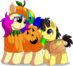 Size: 7000x6400 | Tagged: safe, artist:rainbowtashie, imported from derpibooru, oc, oc:rainbow tashie, oc:tommy the human, alicorn, earth pony, pony, alicorn oc, butt, child, clothes, colt, commissioner:bigonionbean, costume, cute, daaaaaaaaaaaw, female, flank, food, halloween, halloween costume, hat, holiday, horn, male, mango, mare, plot, pumpkin, pumpkin butt, simple background, transparent background, wings, writer:bigonionbean