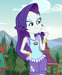 Size: 900x1080 | Tagged: safe, imported from derpibooru, screencap, rarity, equestria girls, legend of everfree, camp everfree outfits, clothes, cropped, cutie mark, cutie mark on clothes, female, jewelry, solo