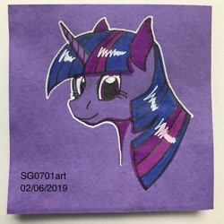 Size: 1080x1080 | Tagged: safe, artist:stargazerseven, imported from derpibooru, twilight sparkle, pony, unicorn, bust, smiling, solo, traditional art, unicorn twilight